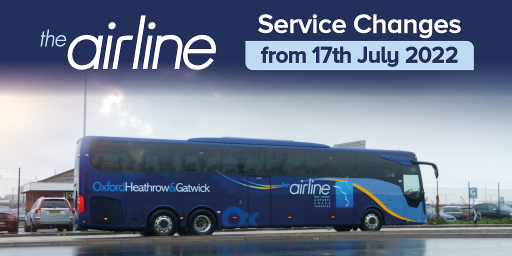 Photo of an airline coach. Text - Service changes form 17th July 2022