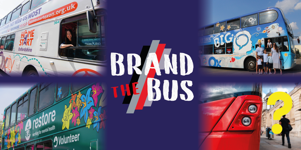 3 photos of previous winner buses and photo of front of a red bus with a question mark. Brand the bus logo