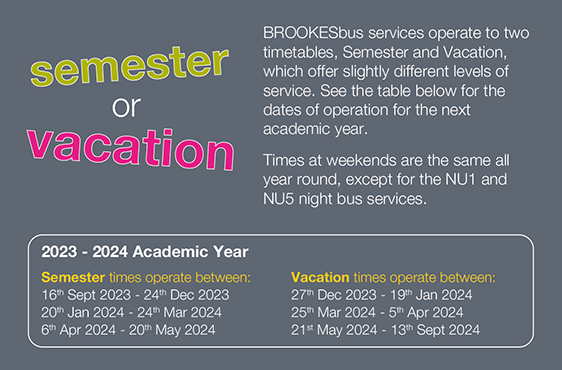 BROOKESbus 2023/2024 Semester and Vacation dates