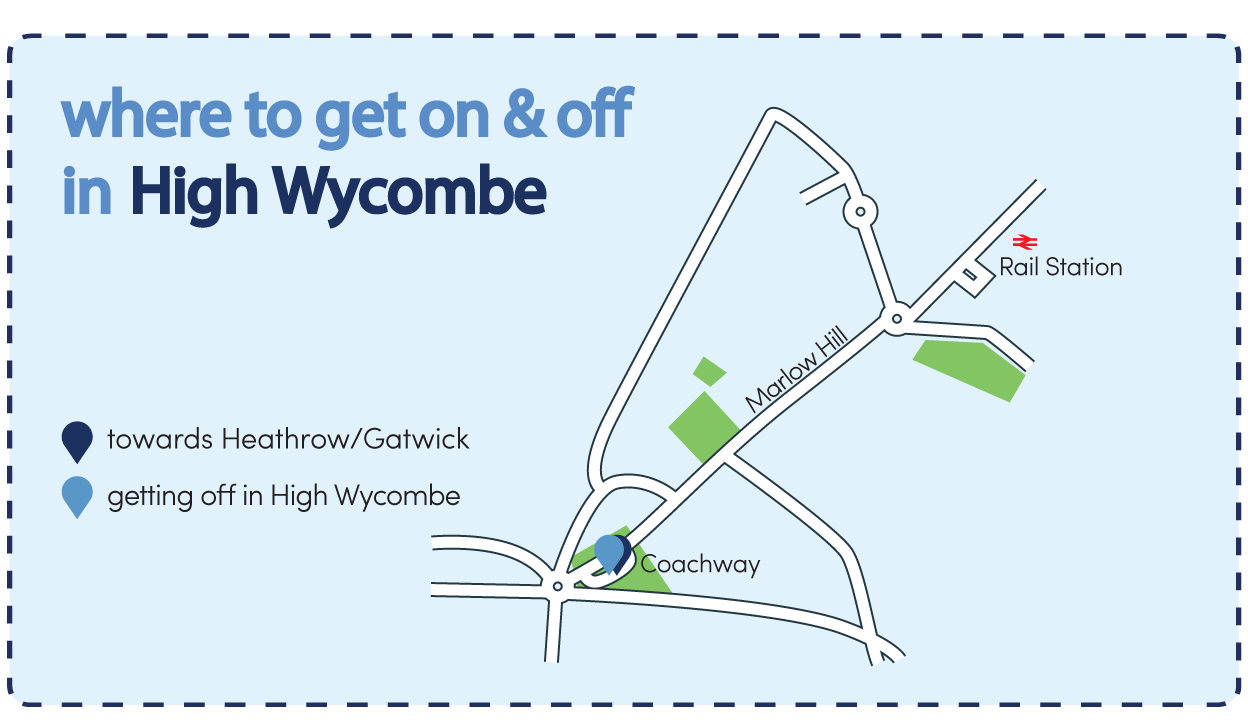 Visual map of the airline bus stops in High Wycombe