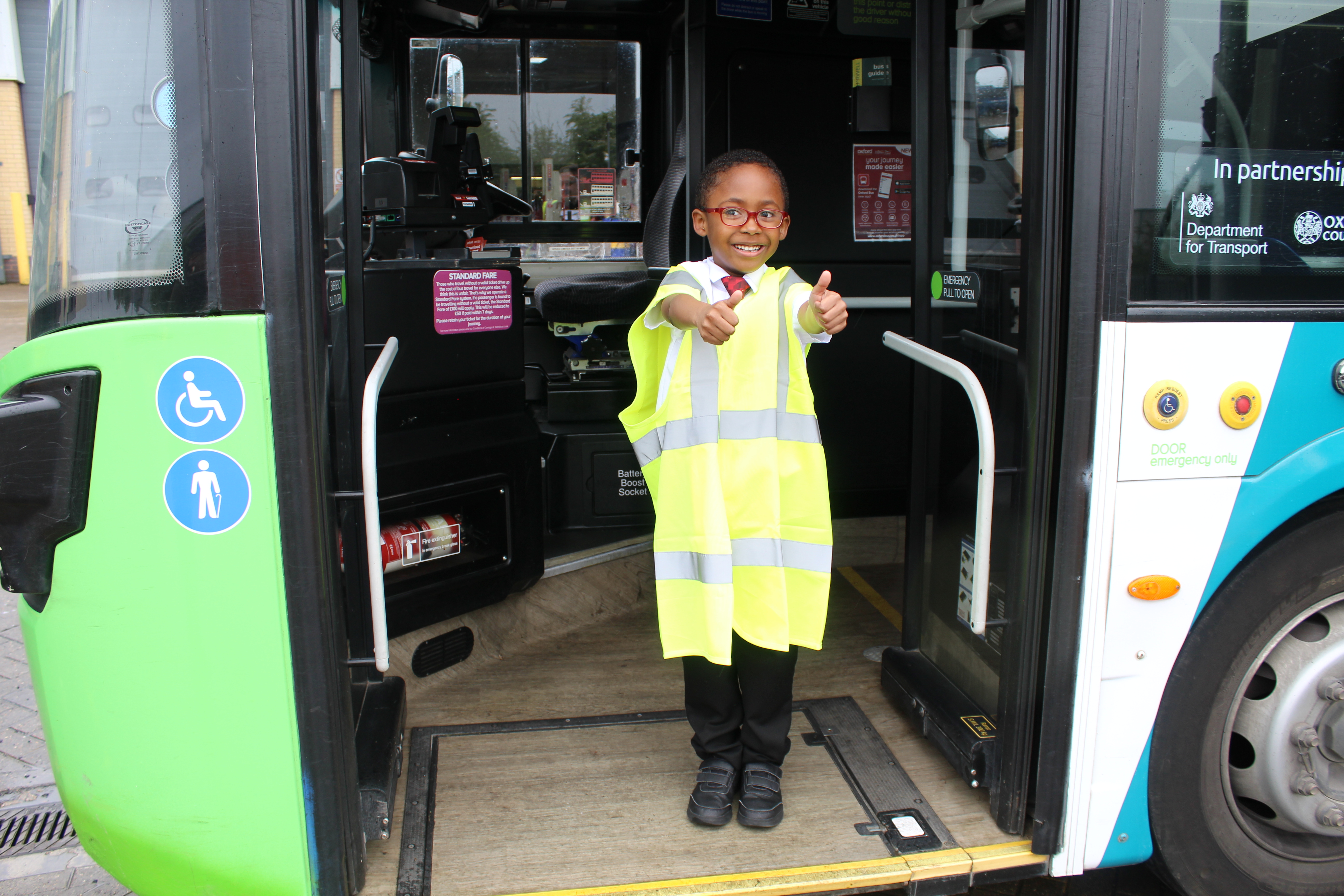 Six-year-old bus enthusiast, Keyonn Blackstock enjoys an exclusive behind-the-scenes tour of Oxford Bus Company's Cowley depot.