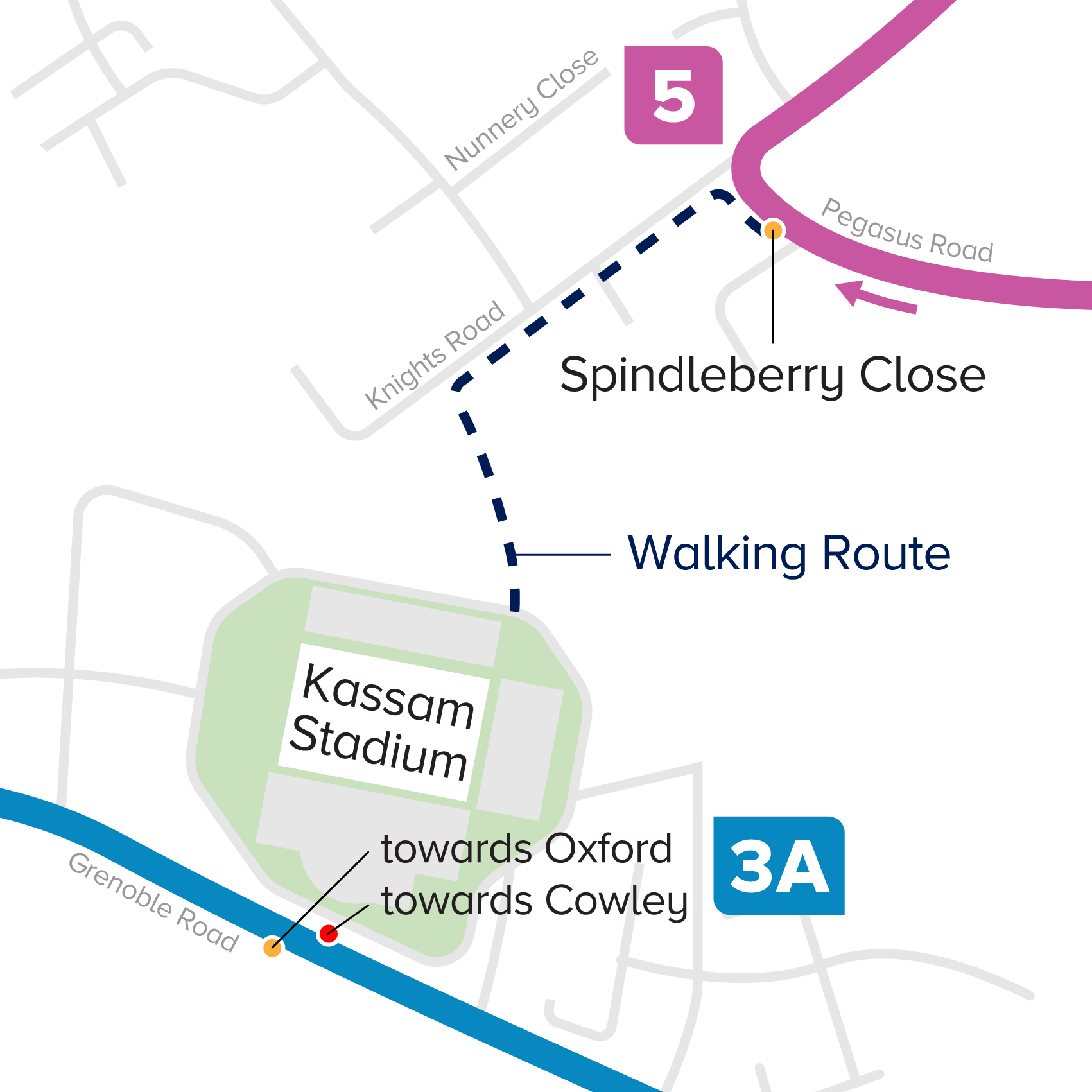 Walking Routes from Spindleberry Close to Kassam Stadium