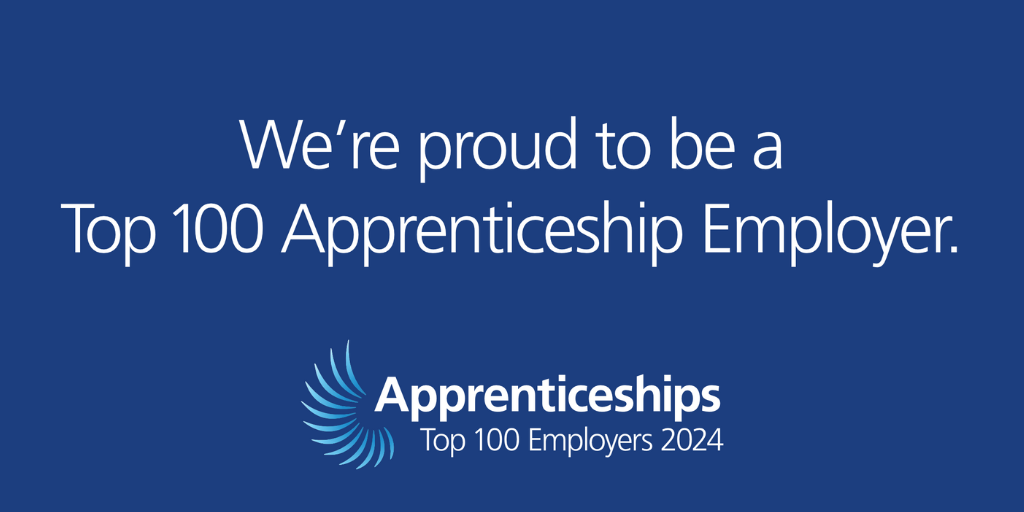 We're proud to be a top 100 apprenticeship employer