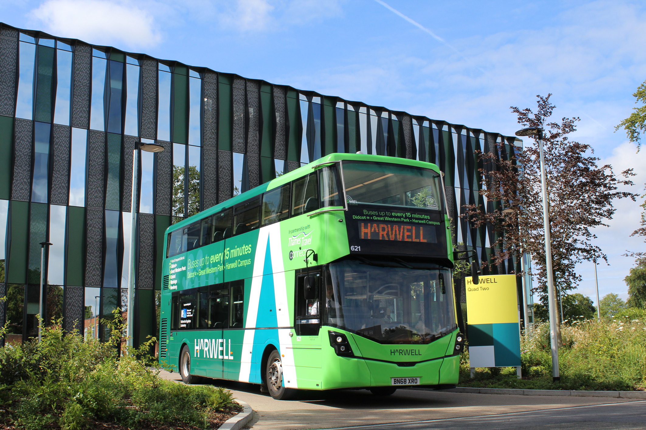 The new branded Harwell buses